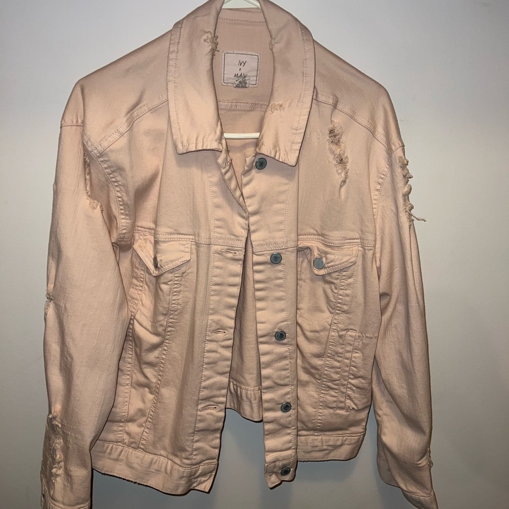 Pacsun light pink distressed Jean jacket